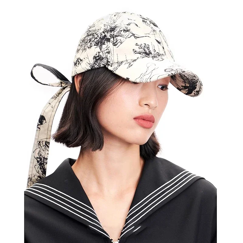 Retro Chinese Style Jacquard Baseball Cap Summer and Autumn Travel Sunscreen Literary and Artistic Personality Bow Hip-hop Hats