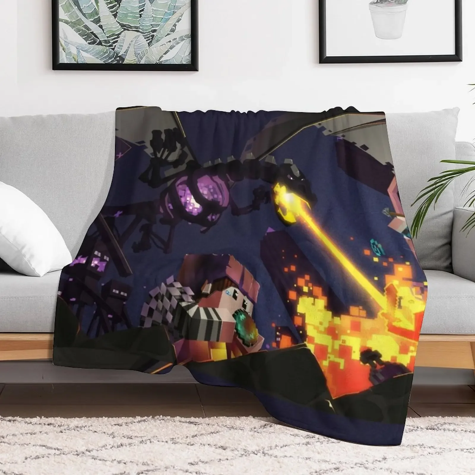 Epic Ender Dragon Battle Throw Blanket Decorative Throw Bed Fashionable Shaggy Blankets