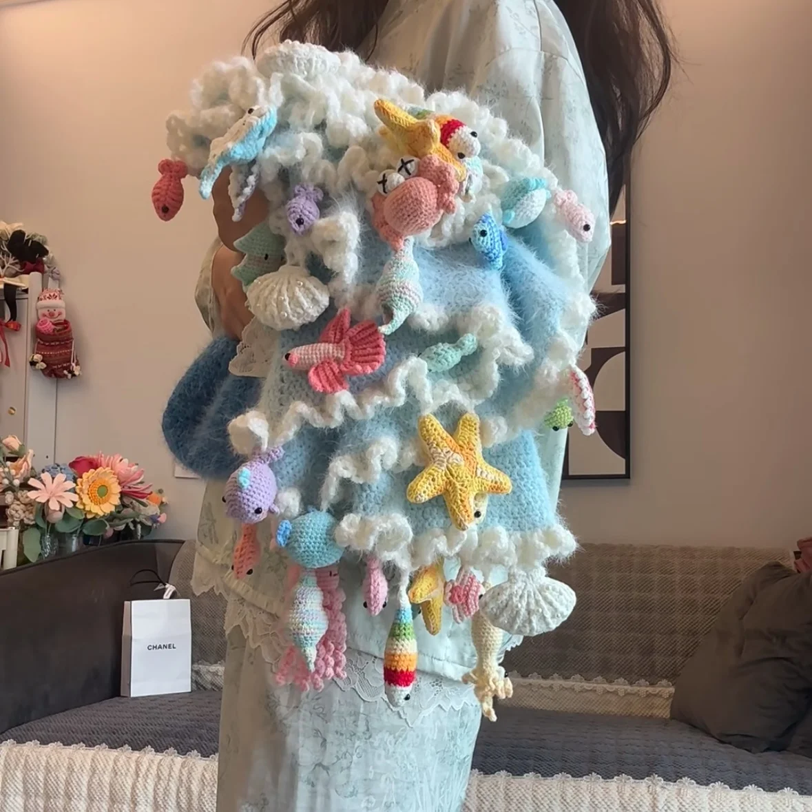 手作りグラデーションローズブーケブランケットオーシャンヤーンdiyかぎ針編み素材キットギフトソフト厚手ウール生地アートクラフト