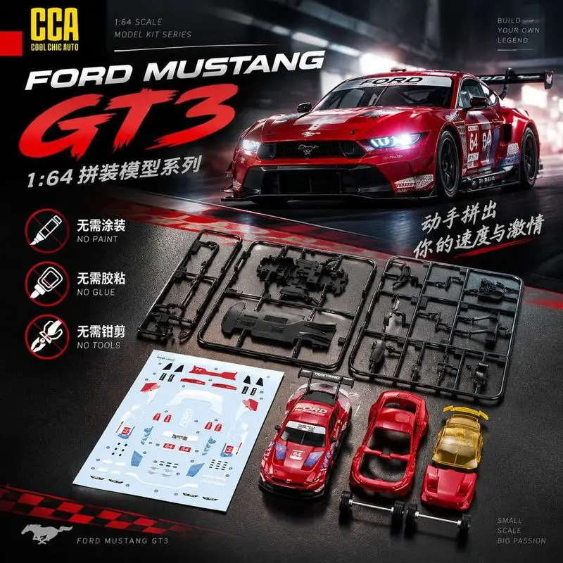 CCA 1/64 Ford Mustang GT3 Unassembled Model Kit Diecast Car Model Alloy Simulation Collection Toy Gift For Boys#peetyeee