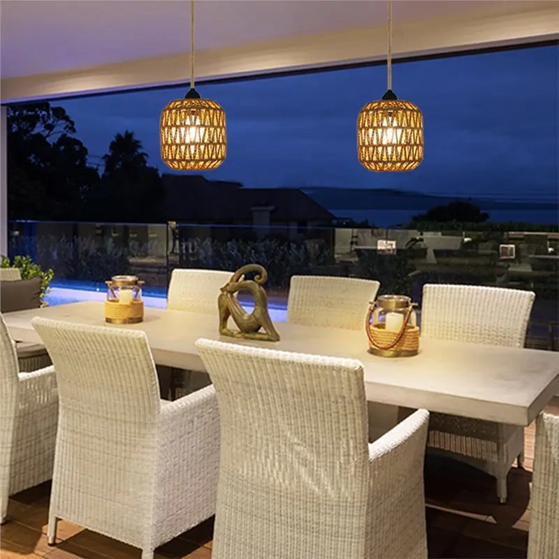 Fresh Battery Powered Outdoor Chandelier, Woven Rattan Pendant Light For Gazebo, Pergola Porch, Indoor And Outdoor Decor Lightin