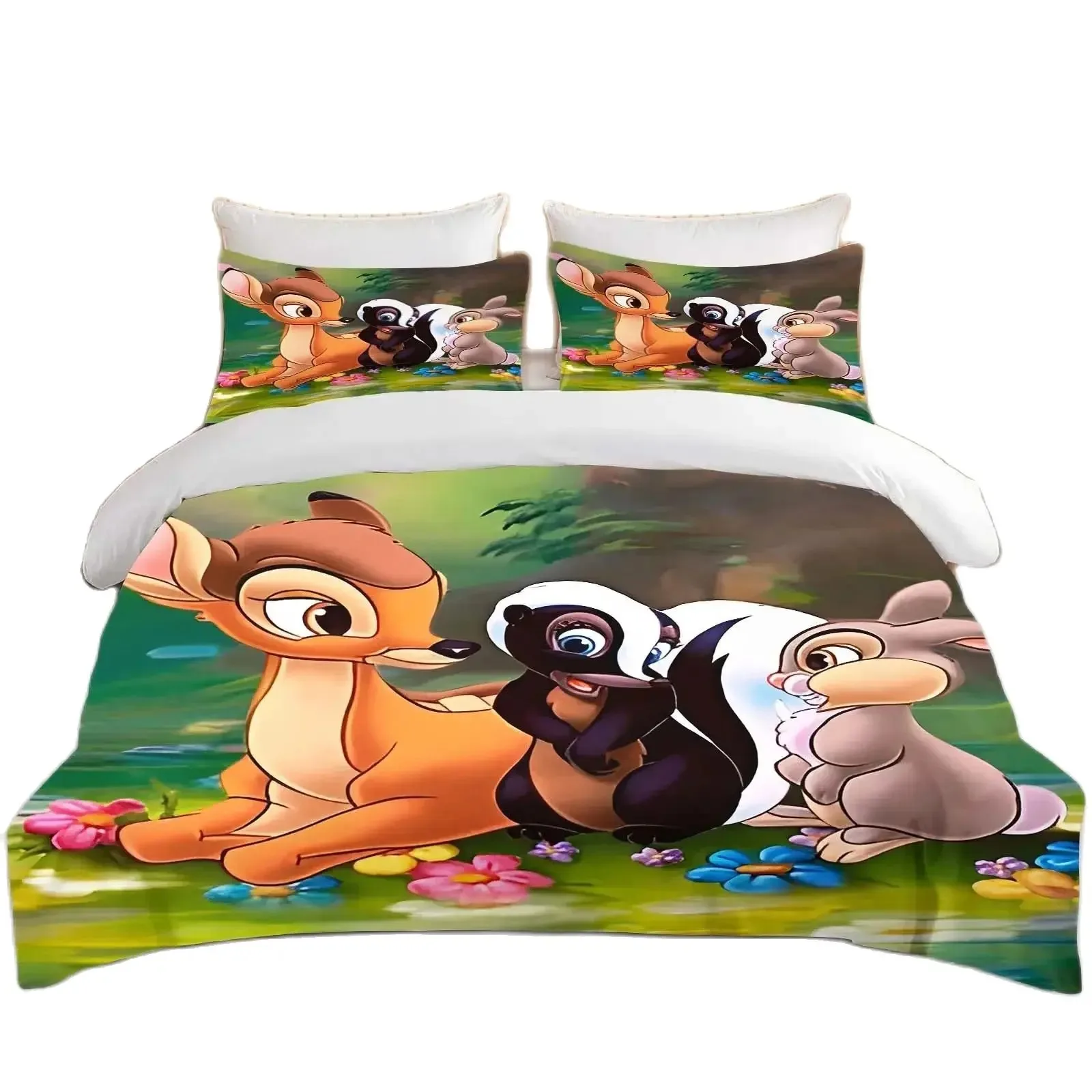 Disney Anime 3D Quilt Cover Bambi Bedding Set,Children's Soft Bed Cover ,Single Double Full King Bed King Bed Set