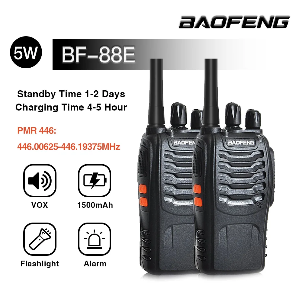 2PCS Original Baofeng BF-88E 3-5km Long Range Handheld Walkie Talkie 16CH UHF PMR 446.00625-446.19375MHz 1500mAh Two Way Radio