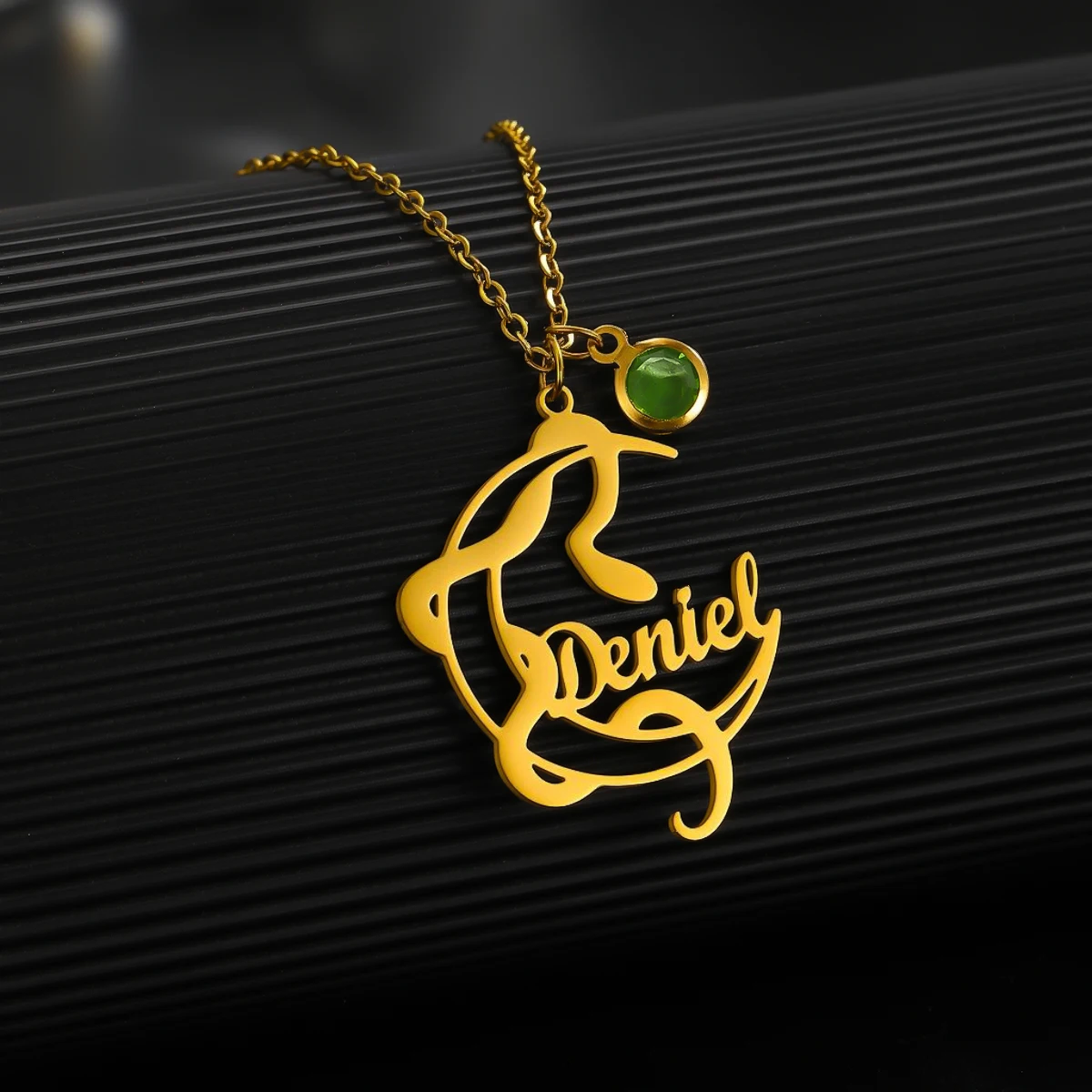 QIAMNI Custom Name Boho Moon Pendant Necklace Stainless Steel Crescent Birthstone Nameplate Choker Party Jewelry Birthday Gift