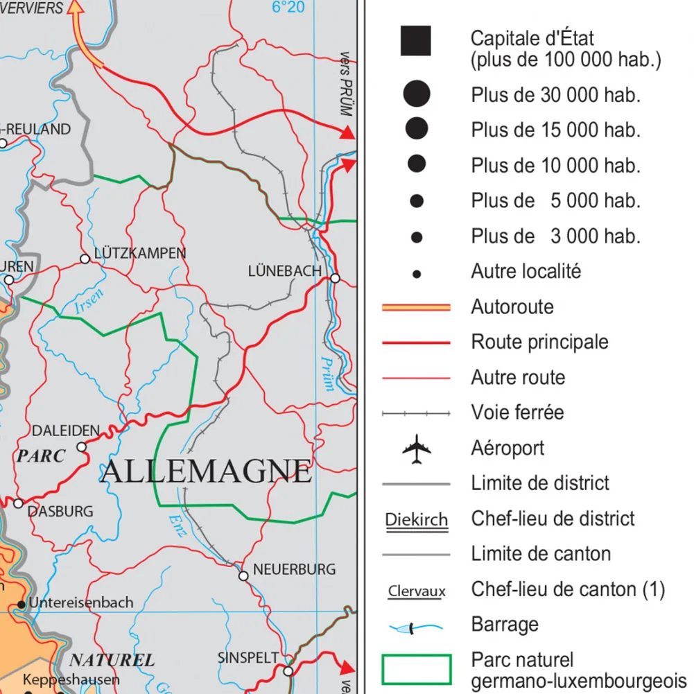 แผนที่ Luxembourg ในฝรั่งเศสโปสเตอร์ติดผนังผ้าใบภาพวาดอุปกรณ์โรงเรียนท่องเที่ยวบ้านภาพแขวนตกแต่ง42*59ซม.