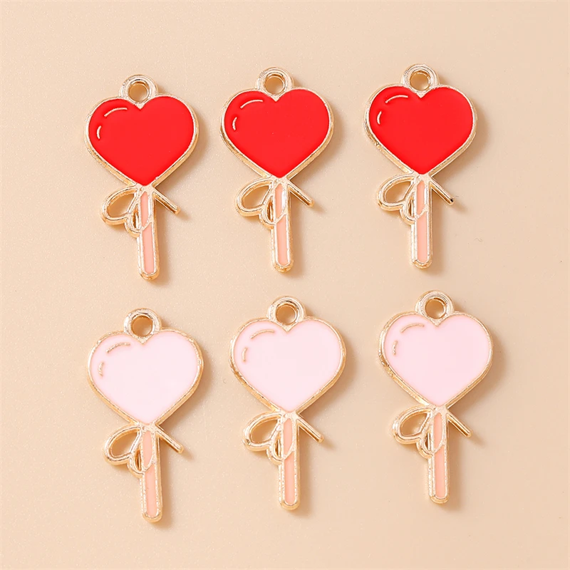 10 Stück Niedliche Bunte Emaille-Herzanhänger für die Herstellung von Ohrringen, Halsketten, Armbändern, DIY-Bastelarbeiten und Schmuckzubehör – Detail 12