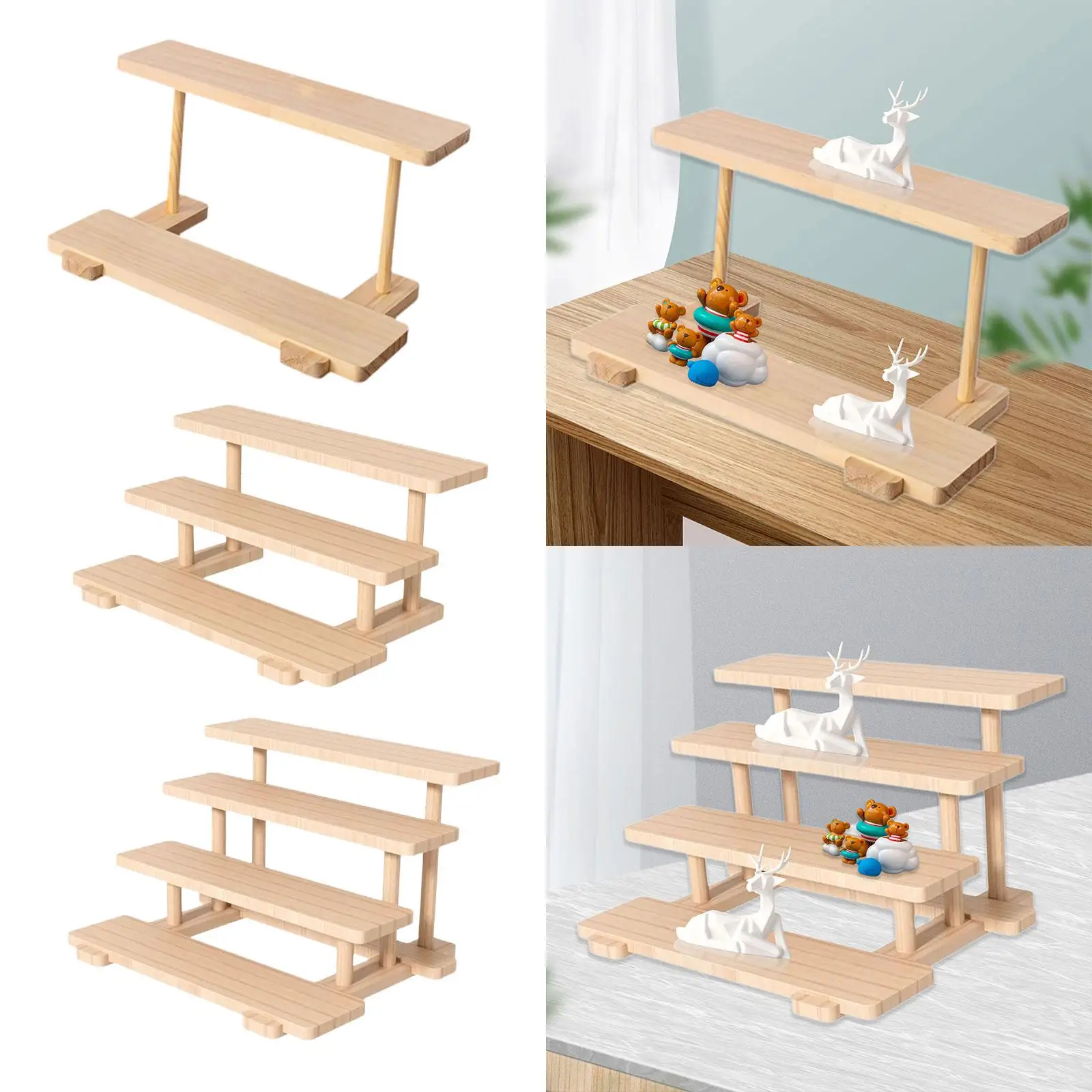 Wood Display Riser Stand Multi Tiers Modern Jewelry Rack Desktop Storage Rack for Crafts Ornaments Figurines Sculptures Bedroom