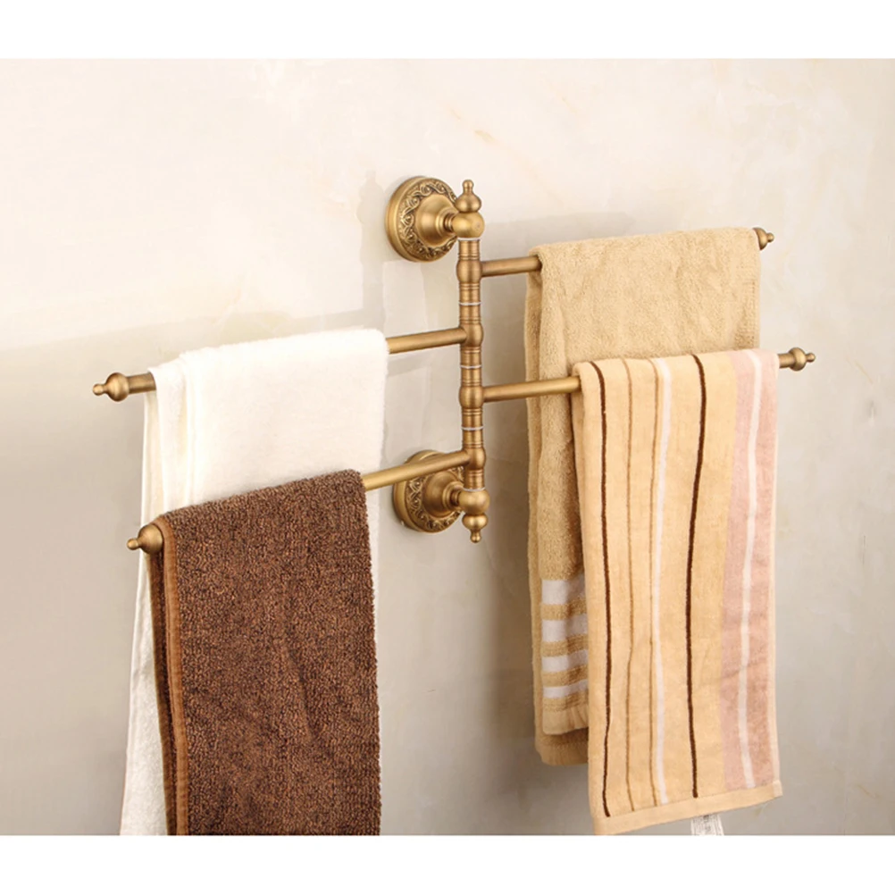 

4 Tiers Retro Copper Rack Rotatable Bathroom Shelf Towel Holder Towel Bar Household Storage Durable Space Saving Not Easy Rust