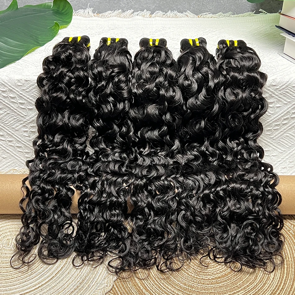 

Water Wave Human Hair Bundles #1B Natural Black Color Vietnamese Double Weft 100% Raw Virgin Hair Weaving Extensions For Women
