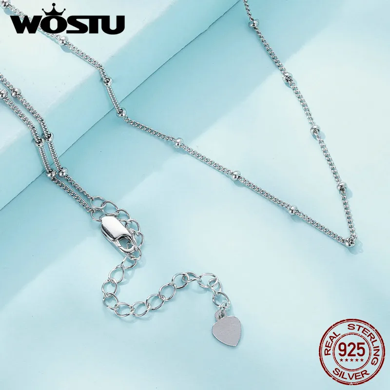 WOSTU Clássico Básico Correntes Sólido 925 Sterling Silver O-Shaped Colar Torcido Cobra Bar Cingapura Caixa Cadeia Praça Links 45CM