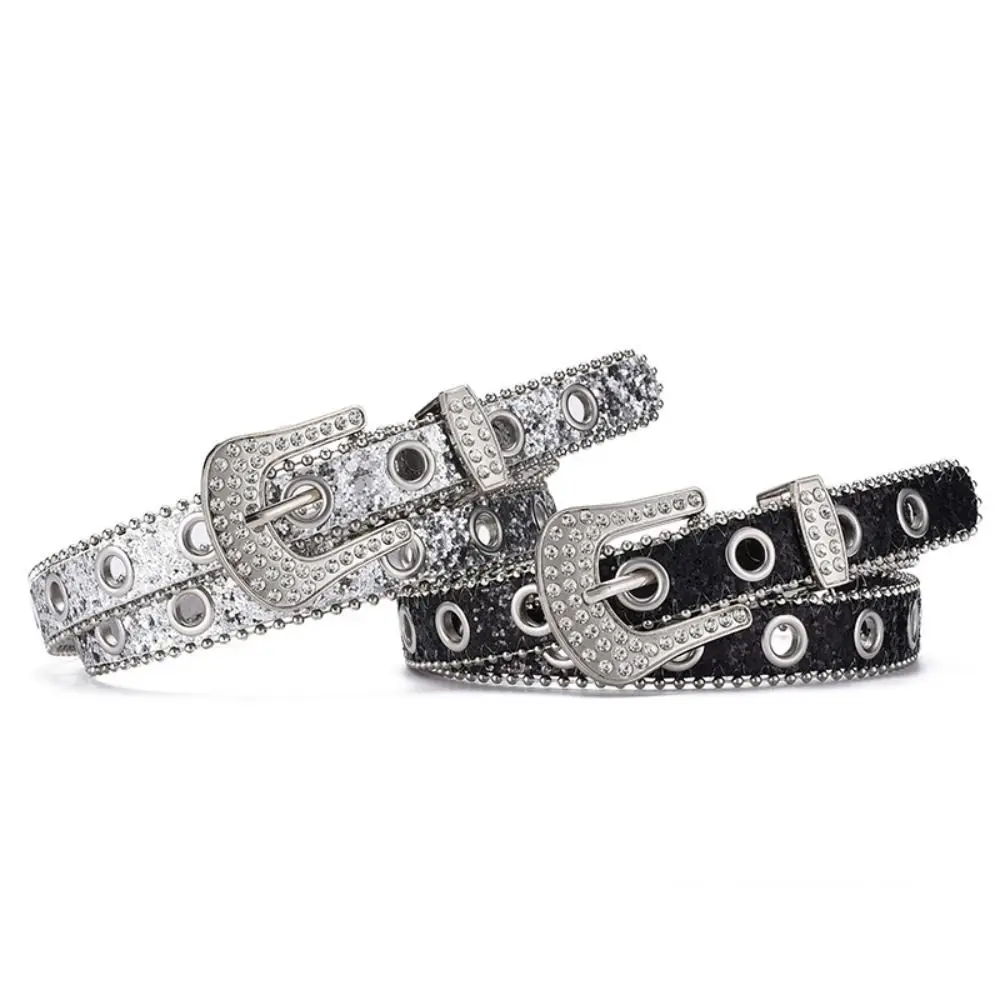 

Crystal PU Leather Belt Metal Buckle Wide Side Rhinestone Waist Belt Korean Style Dress Decor Y2k Jeans Decoration Daily