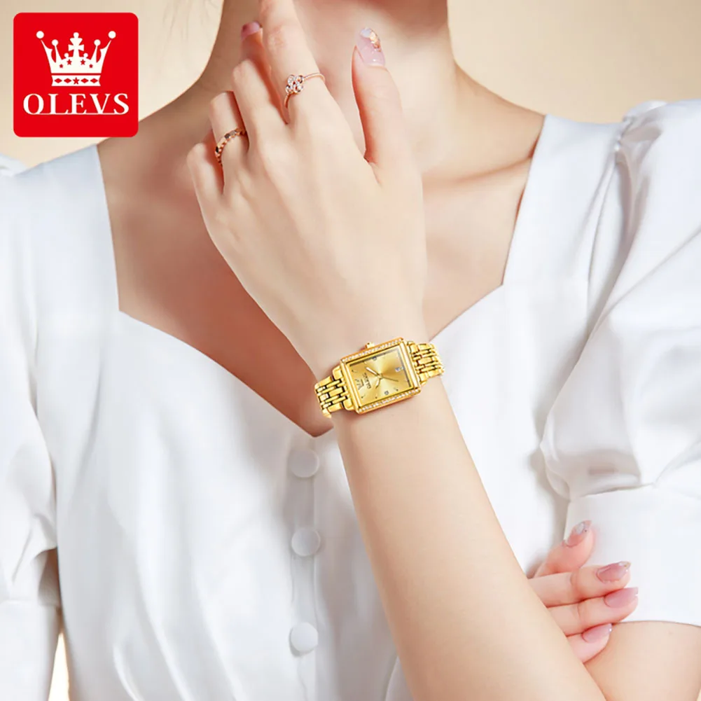 OLEVS 9995 Luxury Diamond Quartz Watch For Women Simple Dial Calendar Original Ladies Wristwatch Waterproof Luminous Dress Watch