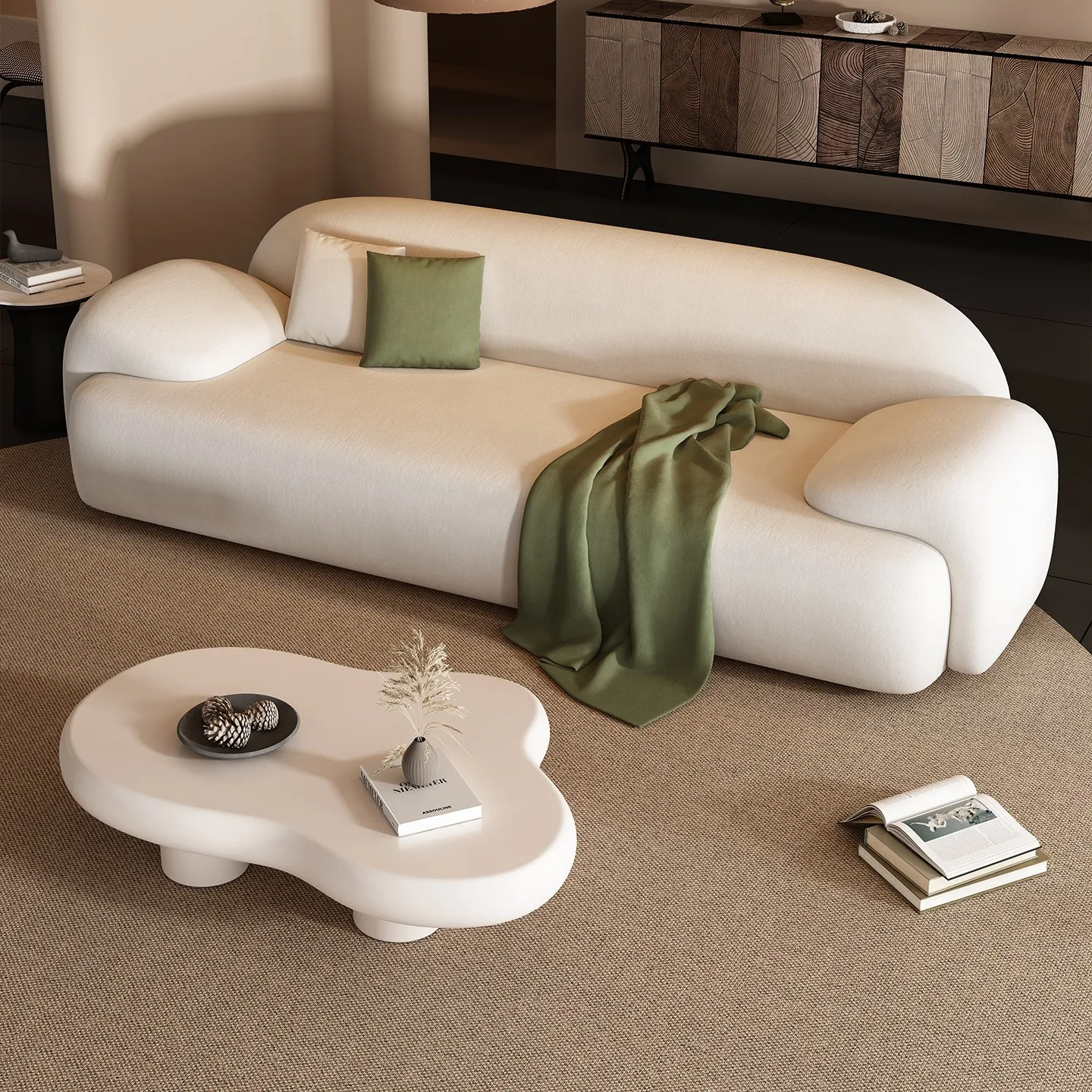 #* Modern Cream Wind Sectional Sofa Minimalist Design Wood Frame Fabric Sponge Filled Sofa For Apartment Hotel Living Room