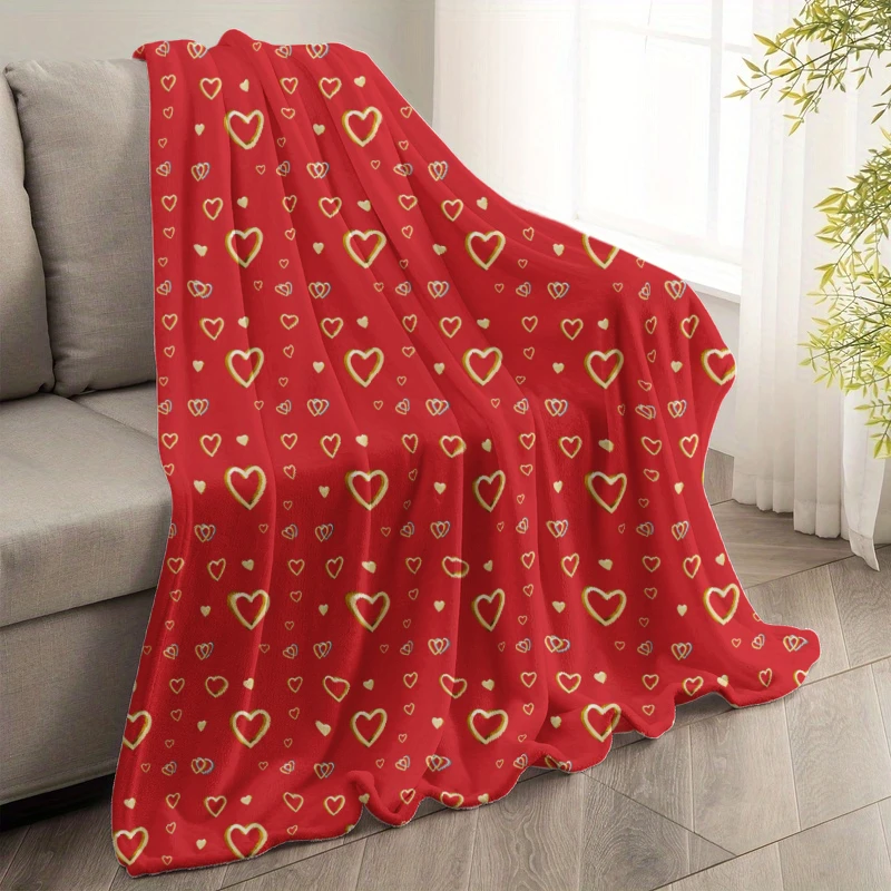 

Плед из фланели на День святого Валентина, 50x60/60x80 дюймов, с красно-золотым узором в виде сердец, мягкий и уютный, для дома, кровати, дивана