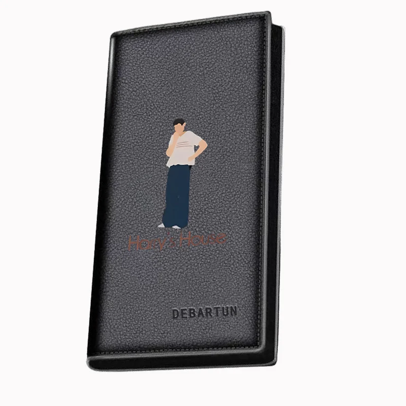 Man portrait,white top,blue pants,black ground Men's Long Wallets Business Stylish Printing Design Casual Use Christmas Valentin