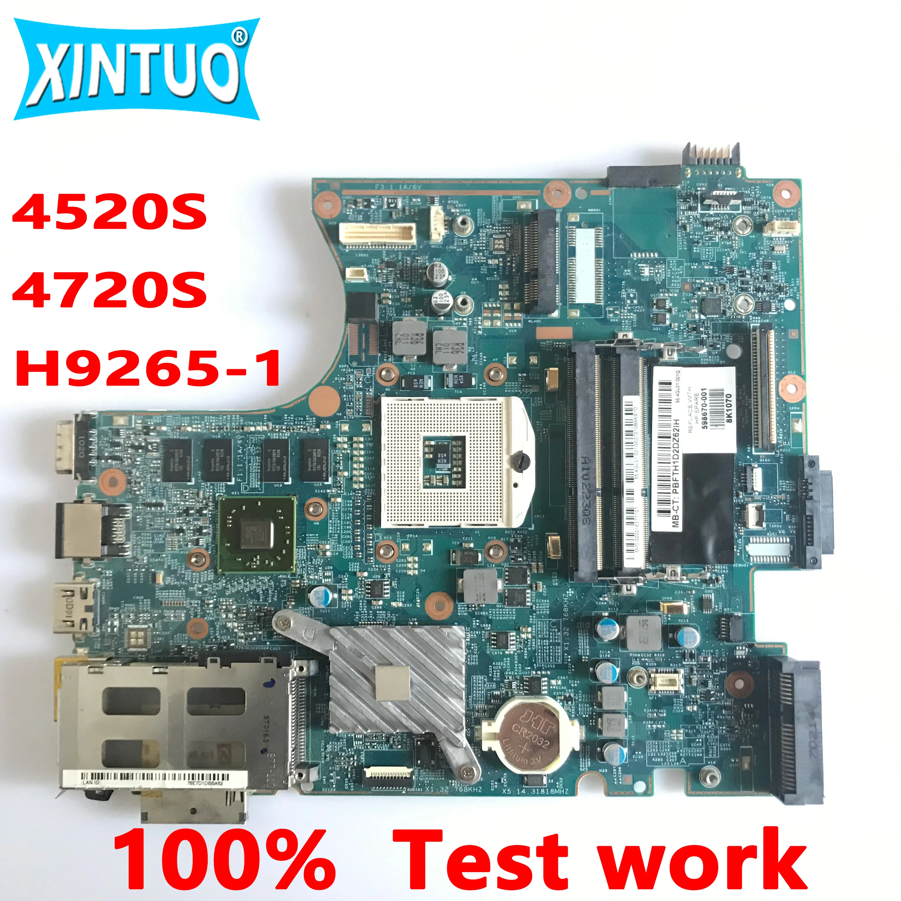 

598670-001 598668-001 633552-001 motherboard for HP Probook 4520S 4720S laptop motherboard H9265-1 48.4GK06.011 HM57 DDR3 Tested