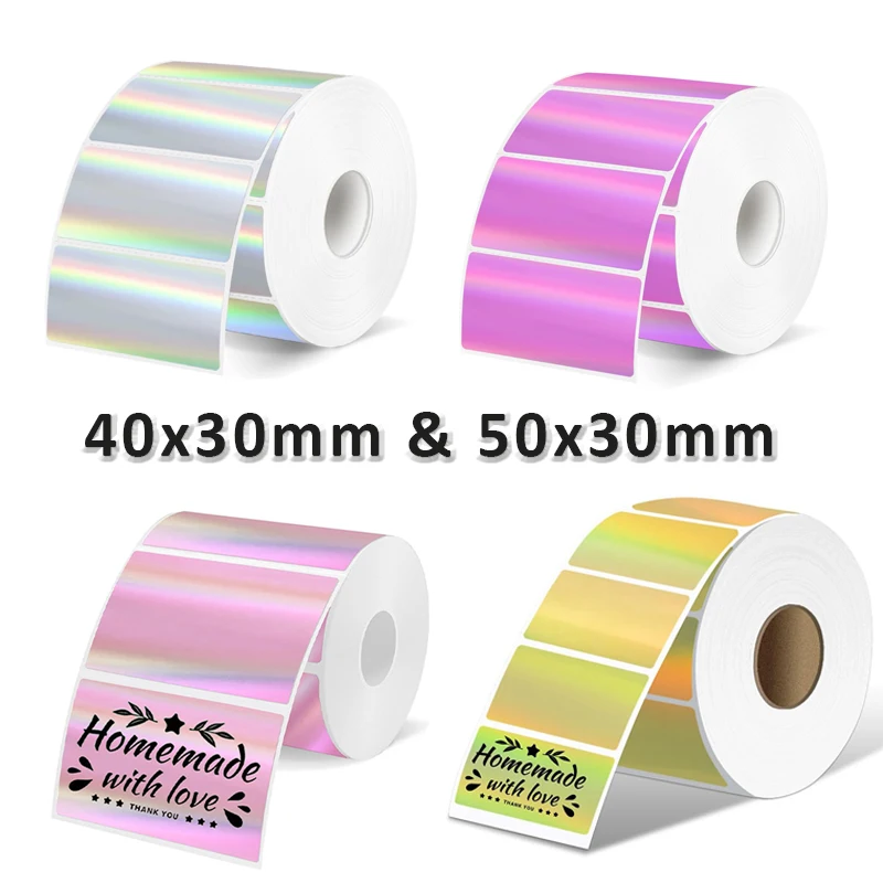 40mm 50mm M110/M200/M220 Holographic Laser COLOR Square Sticker DIY Seal Labels for Phomemo M120 E210 Marklife P50 HPRT T20