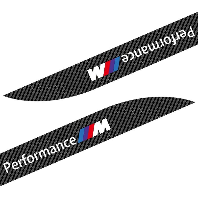 2pcs Car Logo Carbon Fibre Side Decal Side Skirt Stickers Door Side Stripe For BMW 3 7 Series M Performance E46 E52 E53 E60 E61