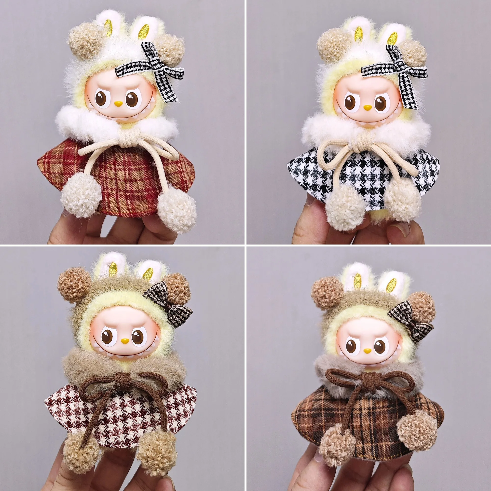 

10cm Cute Labubu Plaid Cape Sets Suitable For Mini 4.0 Labubu Clothing Accessories Various Stylish Plaid Scarves Glasses