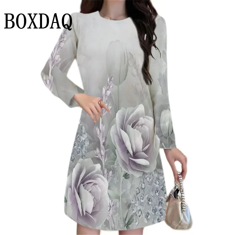 Moda damska Casual Flower Printed Dress Autumn Long Sleeve Clothing New Spring Dresses For Women 2024 Women Loose Mini Dress