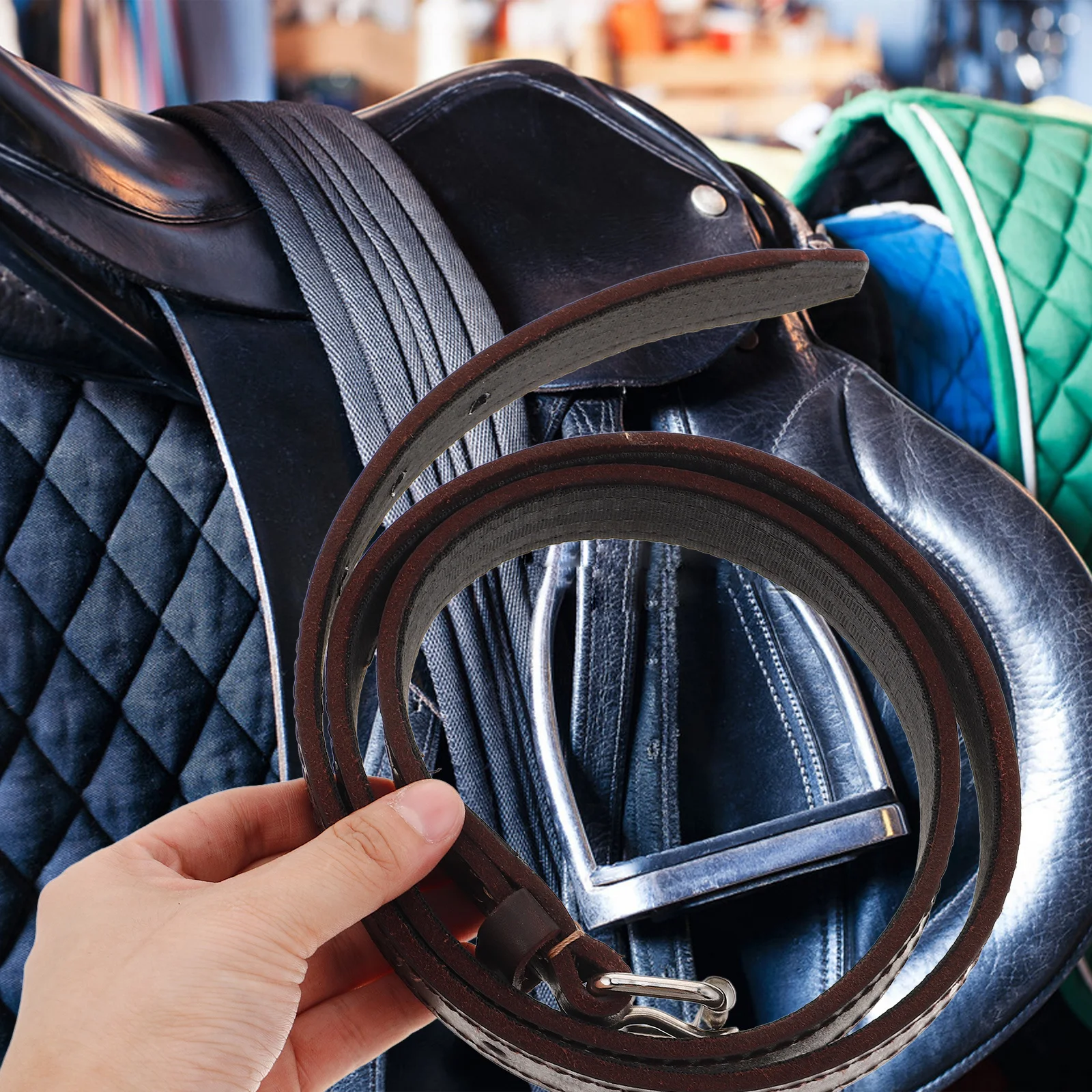 جلد ركاب ركوب الخيل، إبزيم معدني ناعم قابل للتعديل وغير قابل للتمدد لتدريب الفروسية للشباب