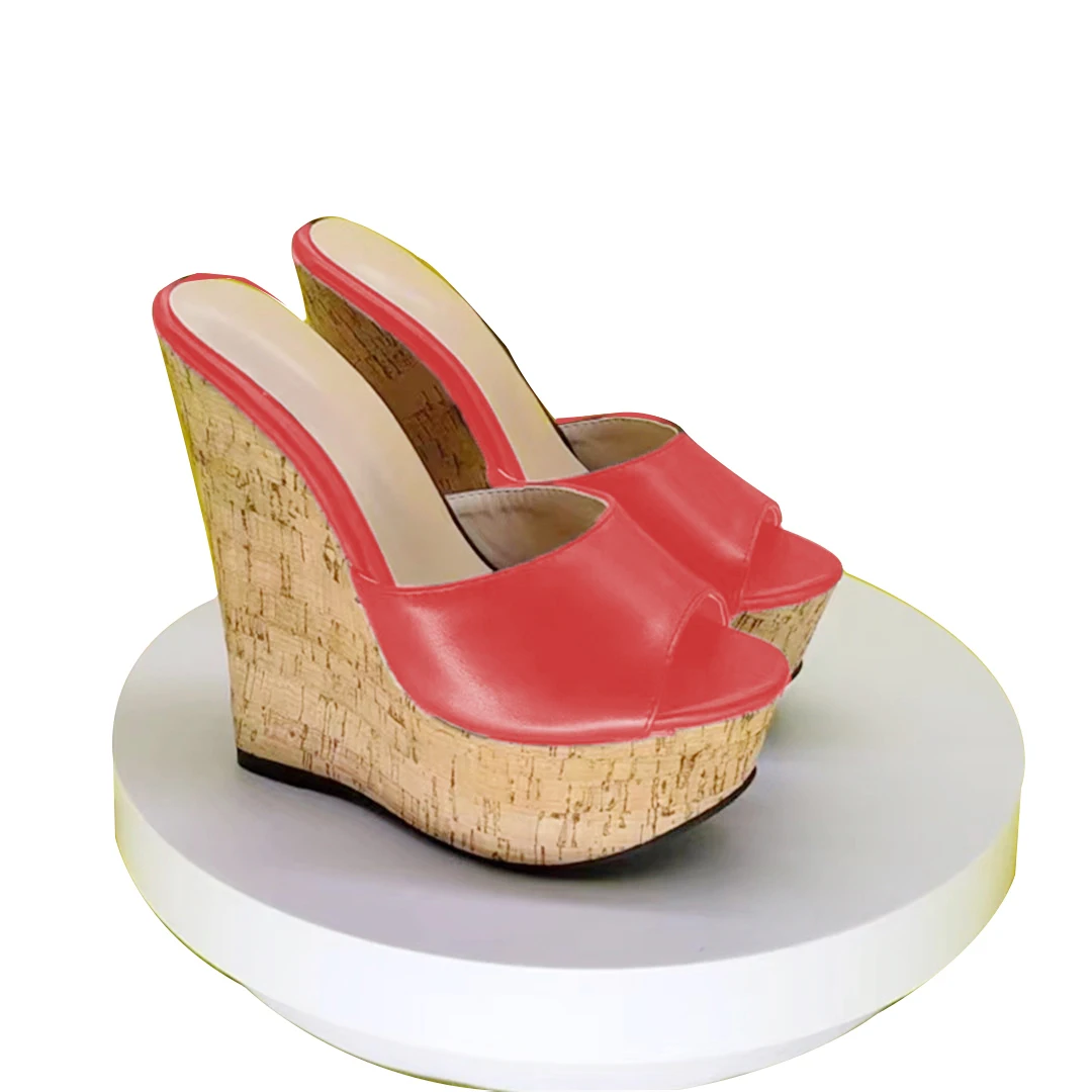 

SHOFOO shoes Fashion women's high heeled slippers. Summer women's shoes. Outdoor slippers. About15 cm heel height. Wedges heeled