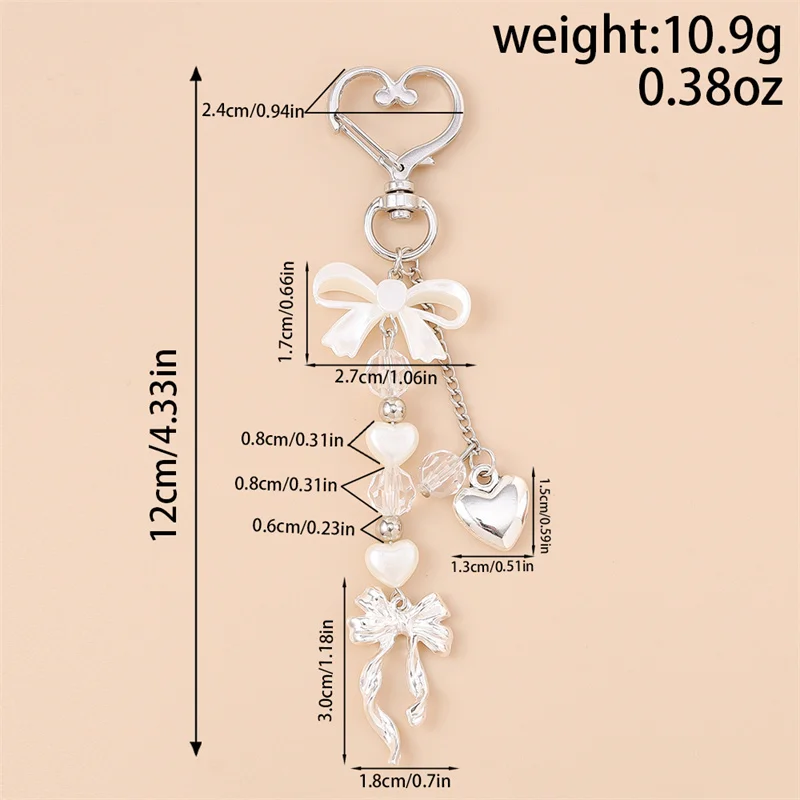 Nette Y2K Imitation Perle Schlüsselbund Metall Liebe Herz Bogen Anhänger Schlüsselanhänger für Frauen Auto Schlüssel Halter Handtasche Schlüssel Ketten DIY Geschenke – Detail 13