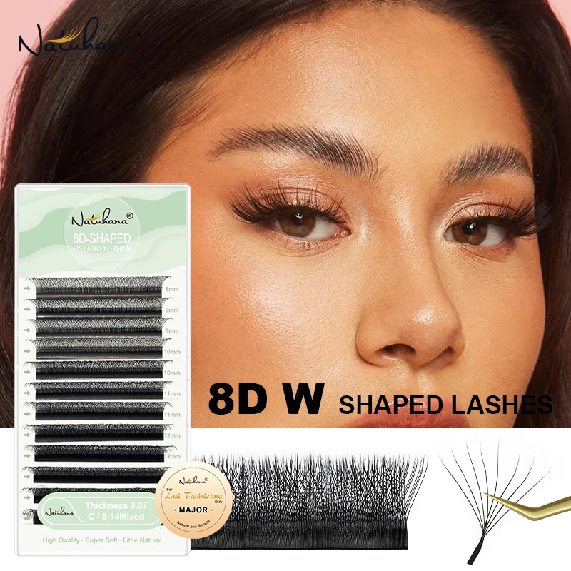 NATUHANA 7D/8D W-förmige Volumen-Wimpernverlängerungen – vorgefertigte, flauschige Fächer, weiche, natürliche falsche Wimpern für Augen-Make-up