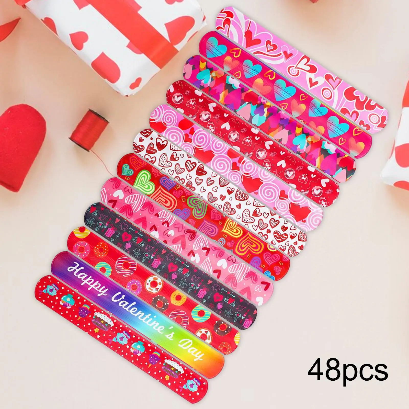 48 Pieces Valentine's Day Slap Bracelets Blessing Wrist Band Wrap Around Party Favors Slap Wristbands for Boys Kids Girls Adults