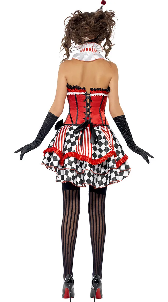 Sexy Women Clown Costume  Clown Red Sleeveless  Halloween Cosplay Fancy Dress