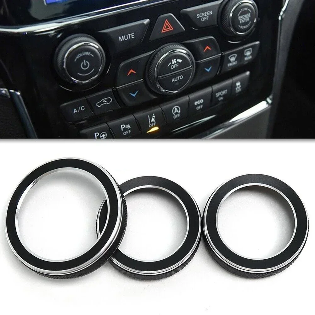 Air Conditioning Volume Radio Button Knob Cover For Jeep Grand For Cherokee 2014-2021 Volume Turn Knob Ring Cover Black