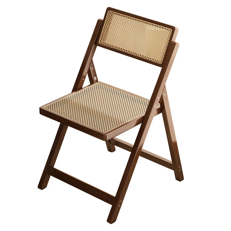 Folding Rattan Dining Chair Breathable Retro Balcony Leisure Seat for Home Office Outdoor Patio