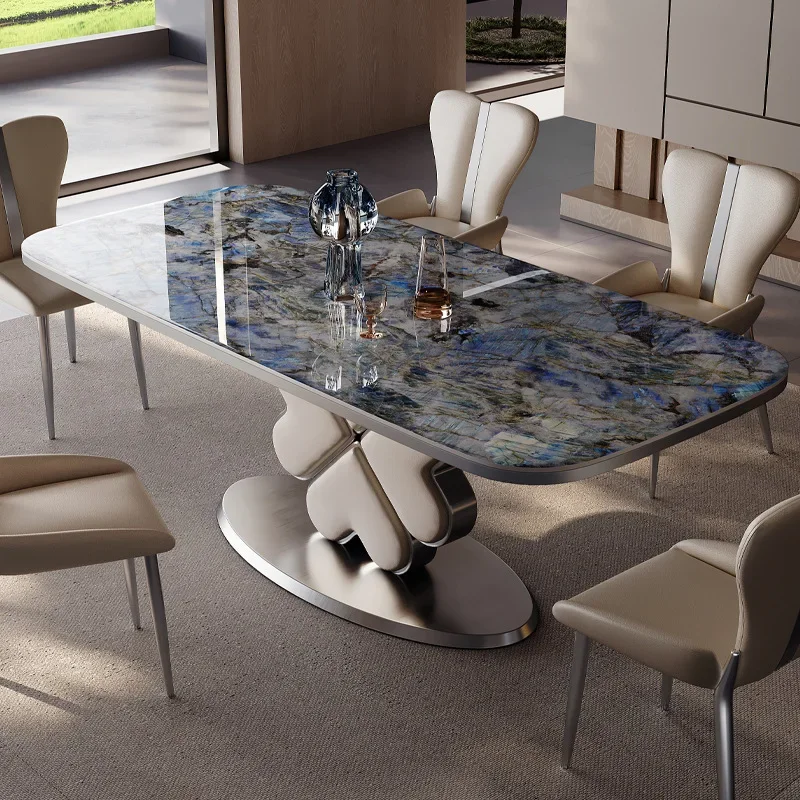 Italian luxury stone rock slab dining table, rectangular modern simplicity, light luxury and high-end villa meal