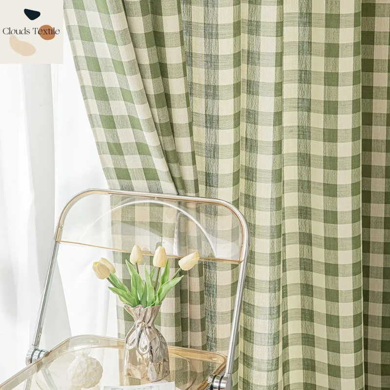 Classic Large Plaid Curtains Modern Simple Living Room Bedroom Heat Insulation Semi-shaded Curtains Home Floor Curtains Cloth