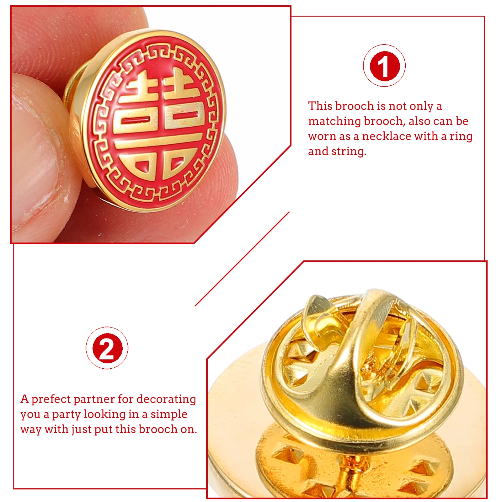 

1pc Gold Plated Copper Brooch Pins Wedding Groom Best Man Accessories Chinese Style Necklace Party Decoration Gift for Birthday