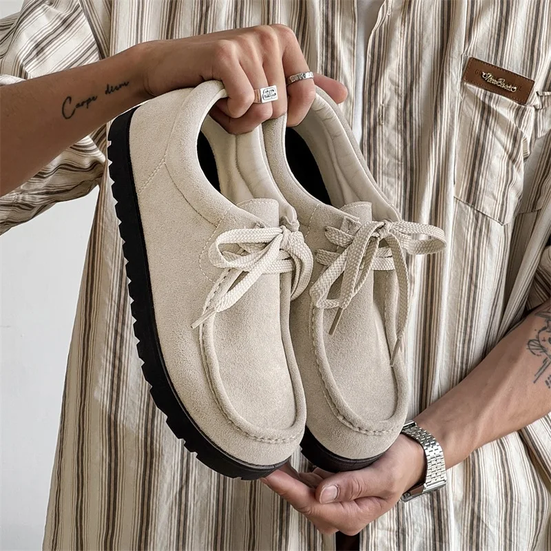 

Мужские лоферы, удобная замшевая повседневная обувь, полутапочки на плоской подошве со шнуровкой в стиле ретро, Zapatos Para Hombre, новинка 2023 г.