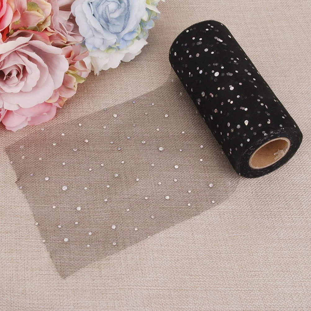 

24 Yards Sequin Tulle Roll Black Net Fabric For Wedding Decor Party Craft Diy Gift Wrapping Chair Sash Table Decoration Tulle