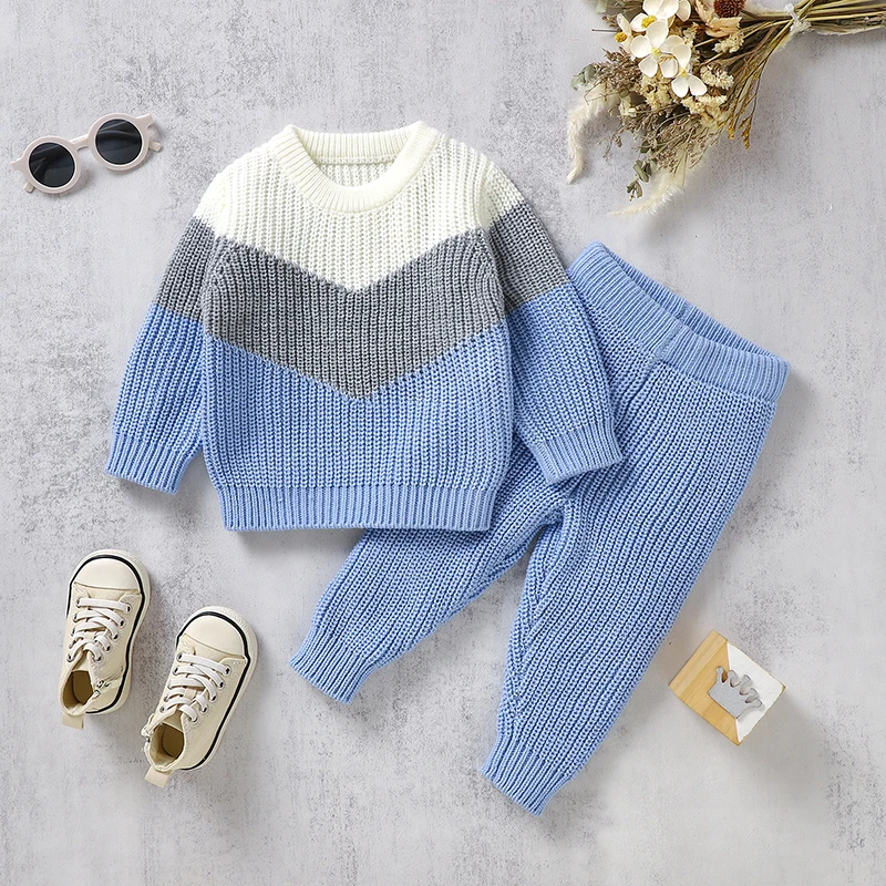 Baby Clothes Set Knit Newborn Girl Boy Long Sleeve Pullover+Pants 2PC Outfit Infant Sweater+Trousers Leggings Warm Autumn Winter