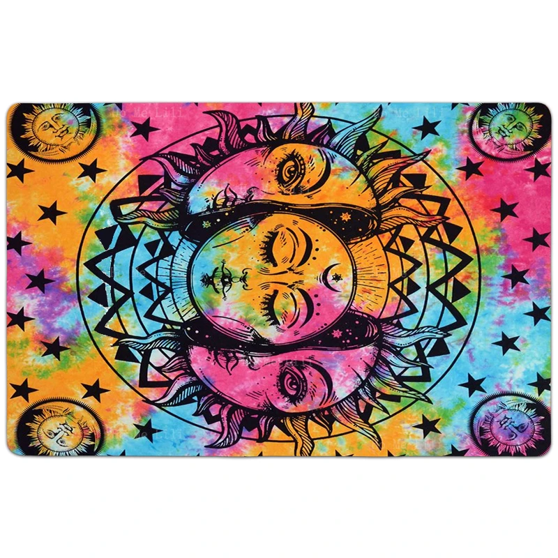 Psychedelic Sun Moon Celestial Energy Mystic Art Hamsa Hand Abstract Evil Eye Flannel Carpet By Ho Me Lili For Floor Decor