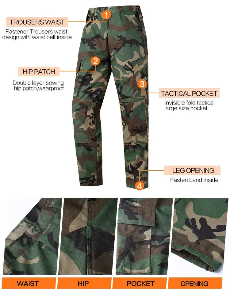 New Hot Durable and Wear-resistant Men's Camo ACU Uniform 2PC Set Training Wear Security Officer Uniforms