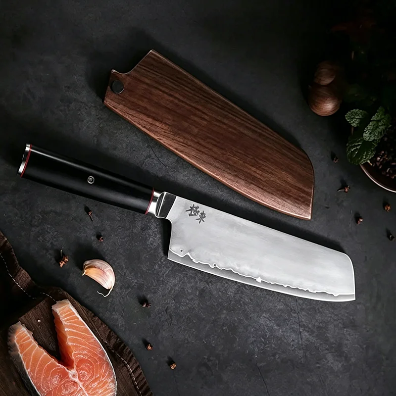 

7 Inch Nakiri Knife With Walnut Scabbard Japan AUS-10 Composite Steel Forging Knife Chef Cleaver Petty Slicing Kitchen Knives