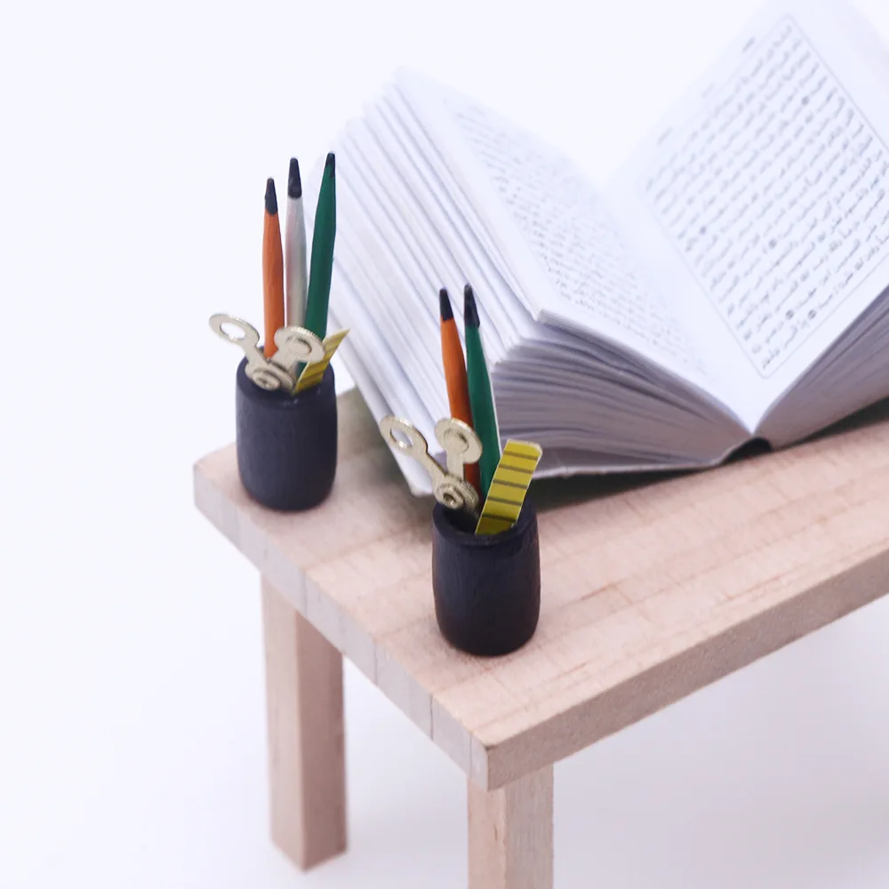 Dollhouse Mini Pencil Ruler Realistic Pencil Holder Learning Tools Model Miniature Doll Accessories Decoration Desktop Deocr