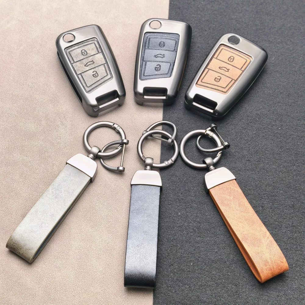 Zinc Alloy For VW Volkswagen Golf 7 MK7 Tiguan MK2 T-roc T-cross Skoda Octavia Kodiaq Karoq Seat Ateca Leon Car key cover Fob