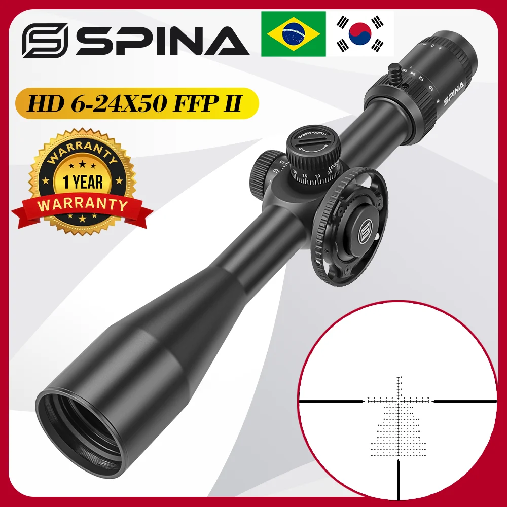 

SPINA OPTICS HD 6-24x50 FFP First Focal Plane Spotting Scope Rifle Hunting Turrets Lock Reset Optical Sights Real Firearms.308