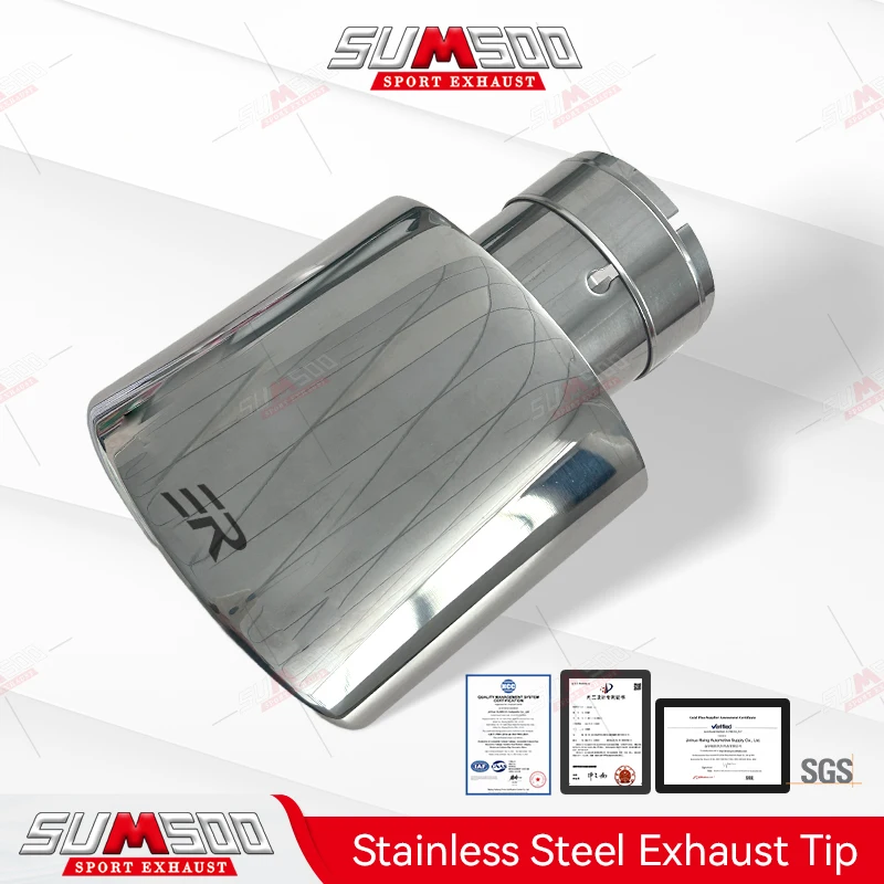 Genuine ER 1PCS Top Quality 304 Stainless Steel Universal Exhaust Tip 57 60mm Slant Rolled Outlet Auto Muffler Tail Pipe Silenc