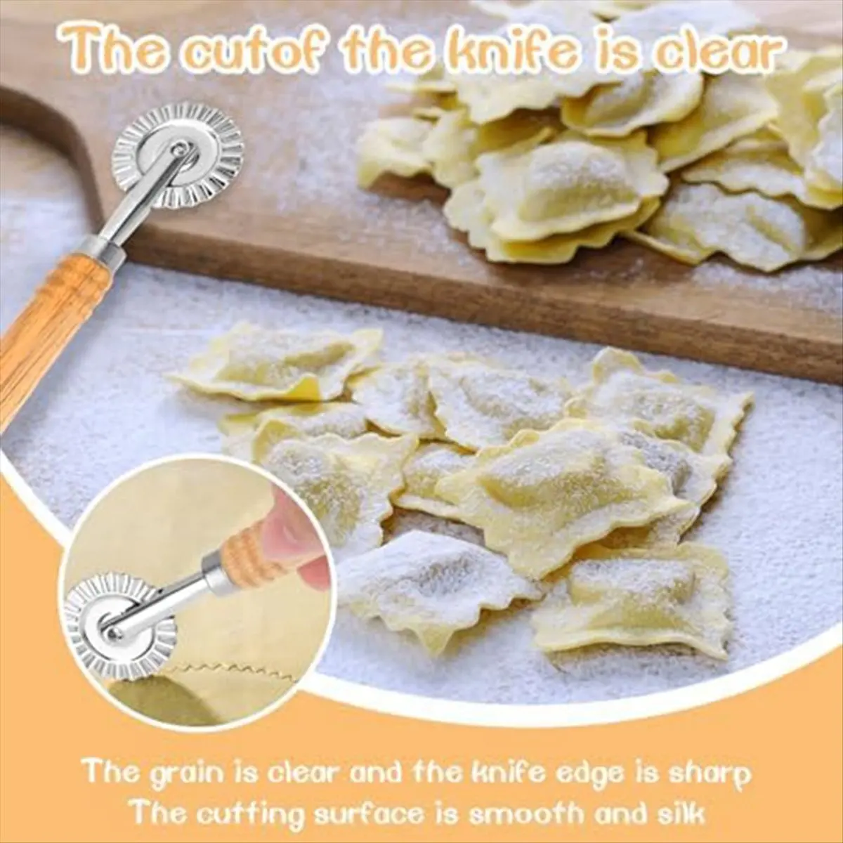 AB52 Pastry Cutter Wheel, Professional Pasta Maker Cutter Wheel with Roller, Noodle Ravioli Pizza Making Cutter for Kitchen