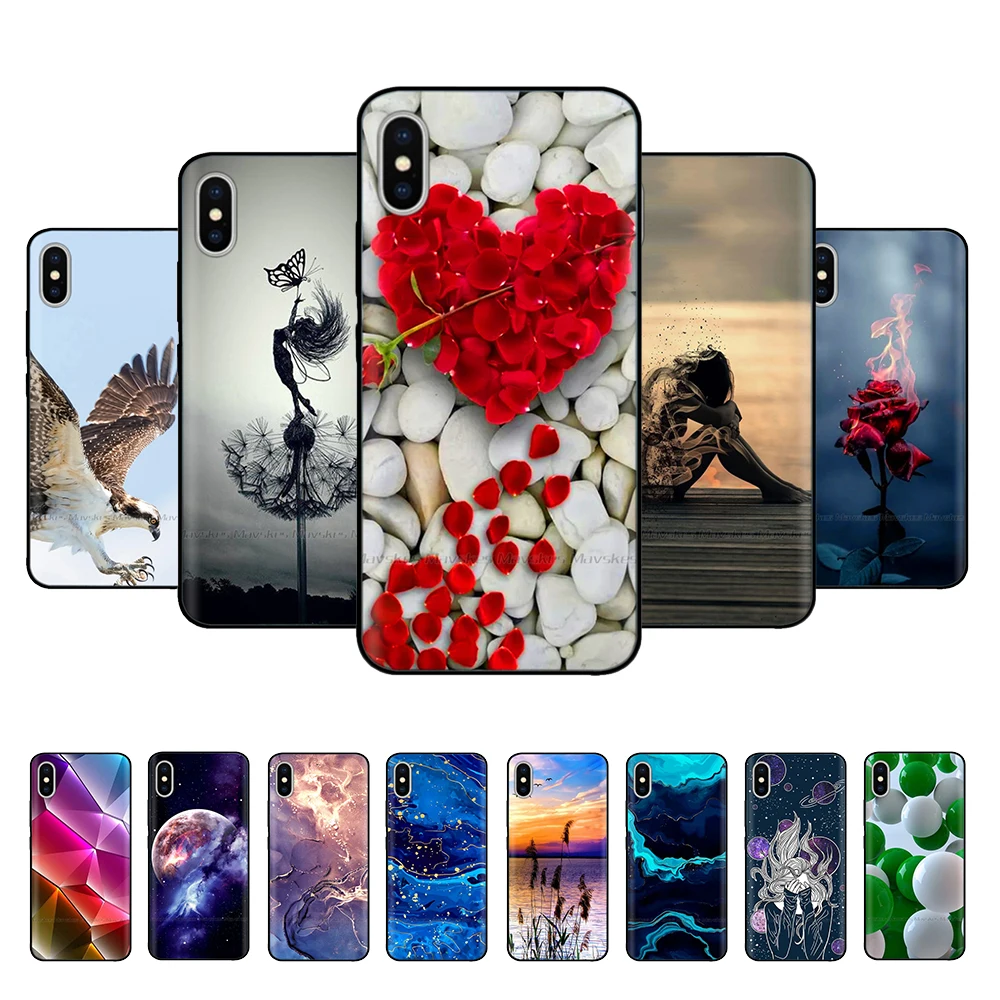 For iPhone X Case XR XS Max Cute Cartoon Painted Silicon Phone Cover For iPhone X XR XS Max Coque Soft TPU Back Cases Protective