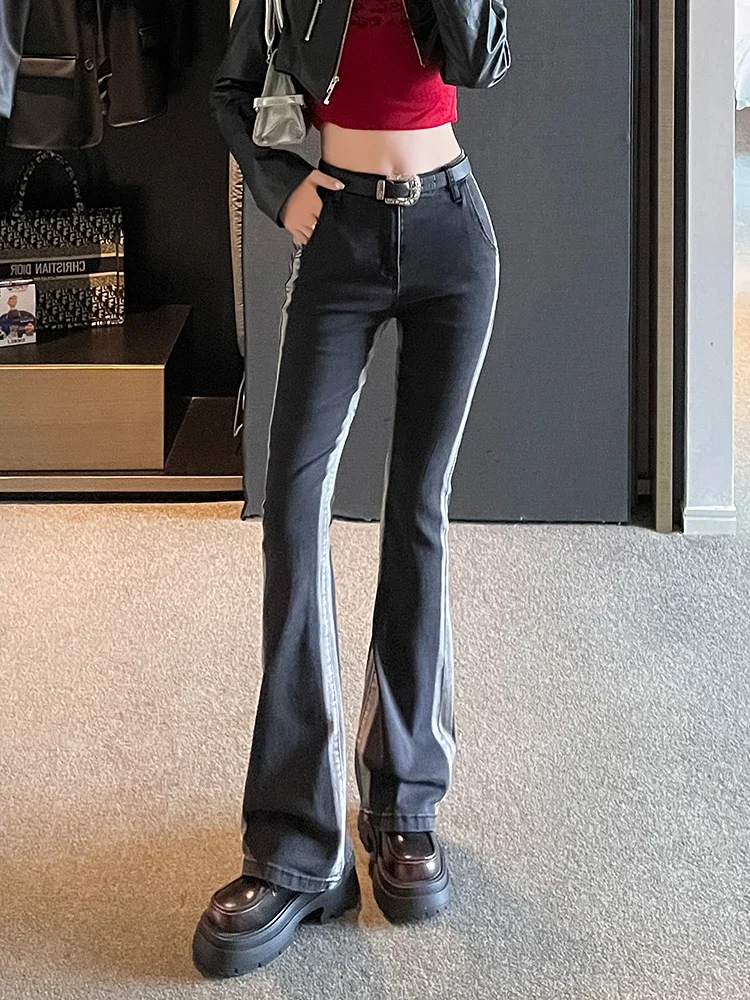 

Gradient Slimming Women's Jeans Skinny Stretch High Waist Fashion Y2K Pants Black Gray Fashion Korean Style Slim Flare Pants
