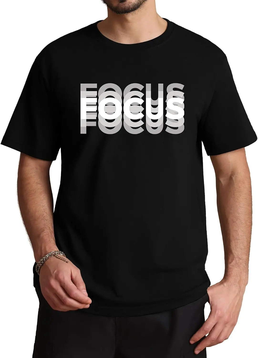 Men's Focus Tee Motion Text Short Sleeve | Glitch "FOCUS" Graphic Design – Modern Streetwear Style. 100% Cotton Trendy Y2K