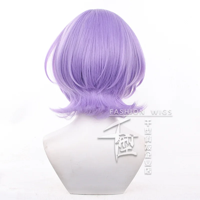 Game ES Hanamura Fuyume Cosplay Wig Anime Synthetic Short 35cm Purple Heat Resistant Hair Halloween Party Wigs + A Wig Cap
